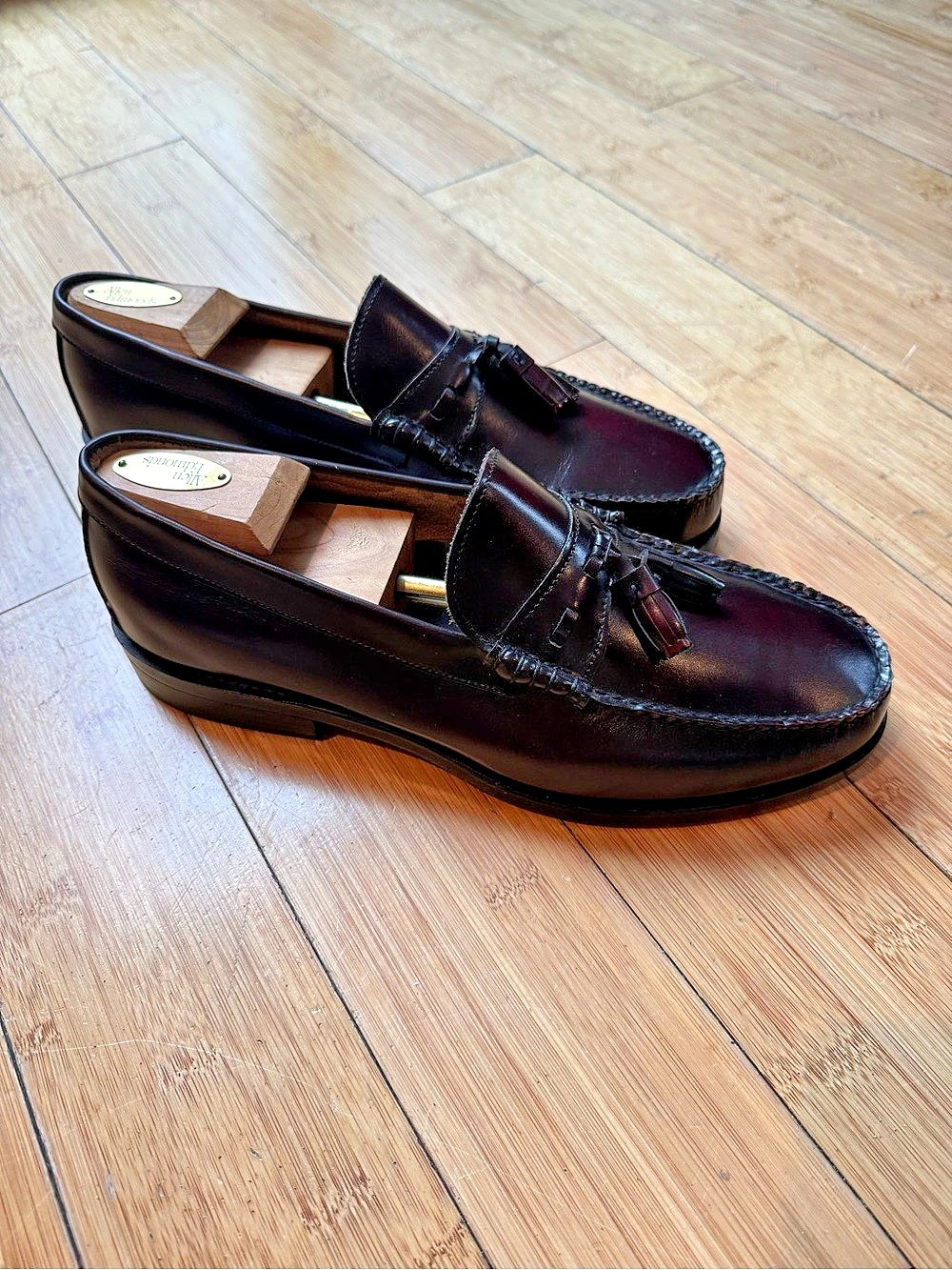 Hanover Handsewn Burgundy Leather Tassel Loafers Men's 10 Made in USA